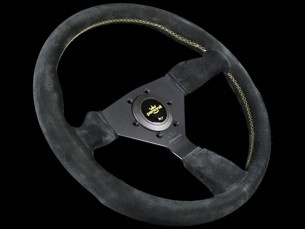 Personal Grinta 350mm Steering Wheel - Black Suede / Yellow Stitch