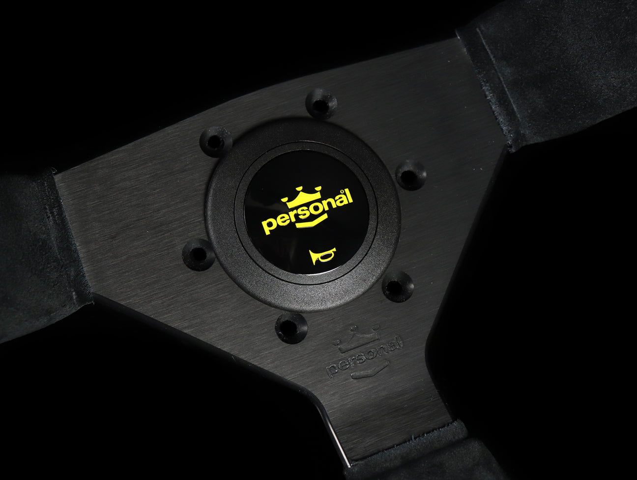 Personal Grinta 350mm Steering Wheel - Black Suede / Yellow Stitch