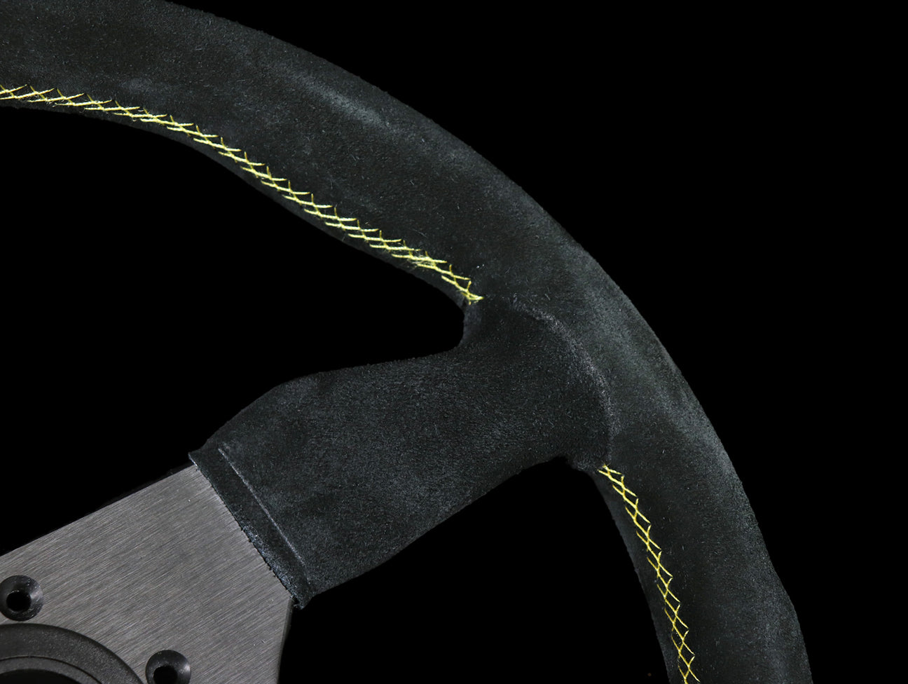 Personal Grinta 350mm Steering Wheel - Black Suede / Yellow Stitch