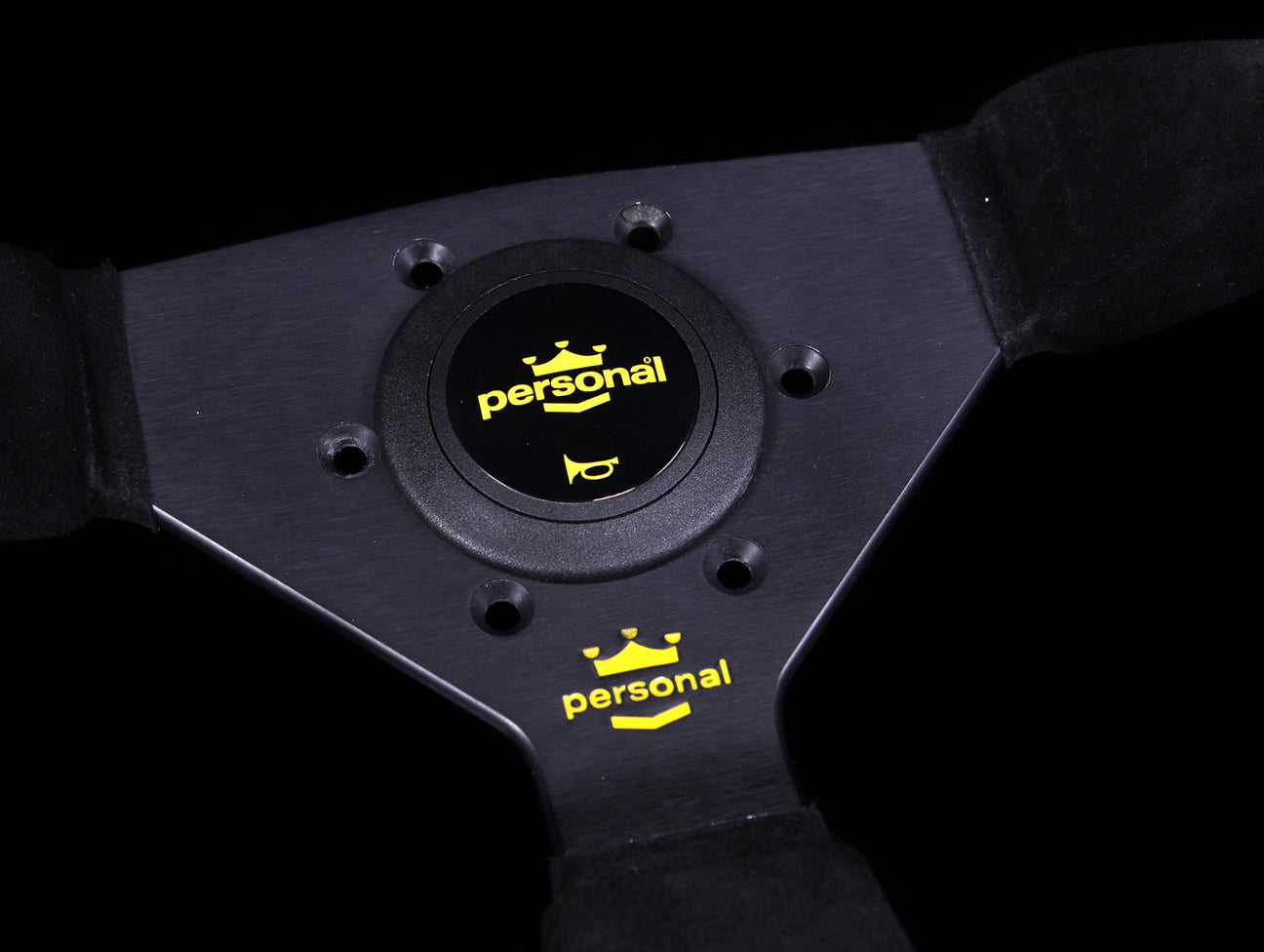 Personal Grinta 350mm Steering Wheel - Black Suede / Yellow Stitch & Logo