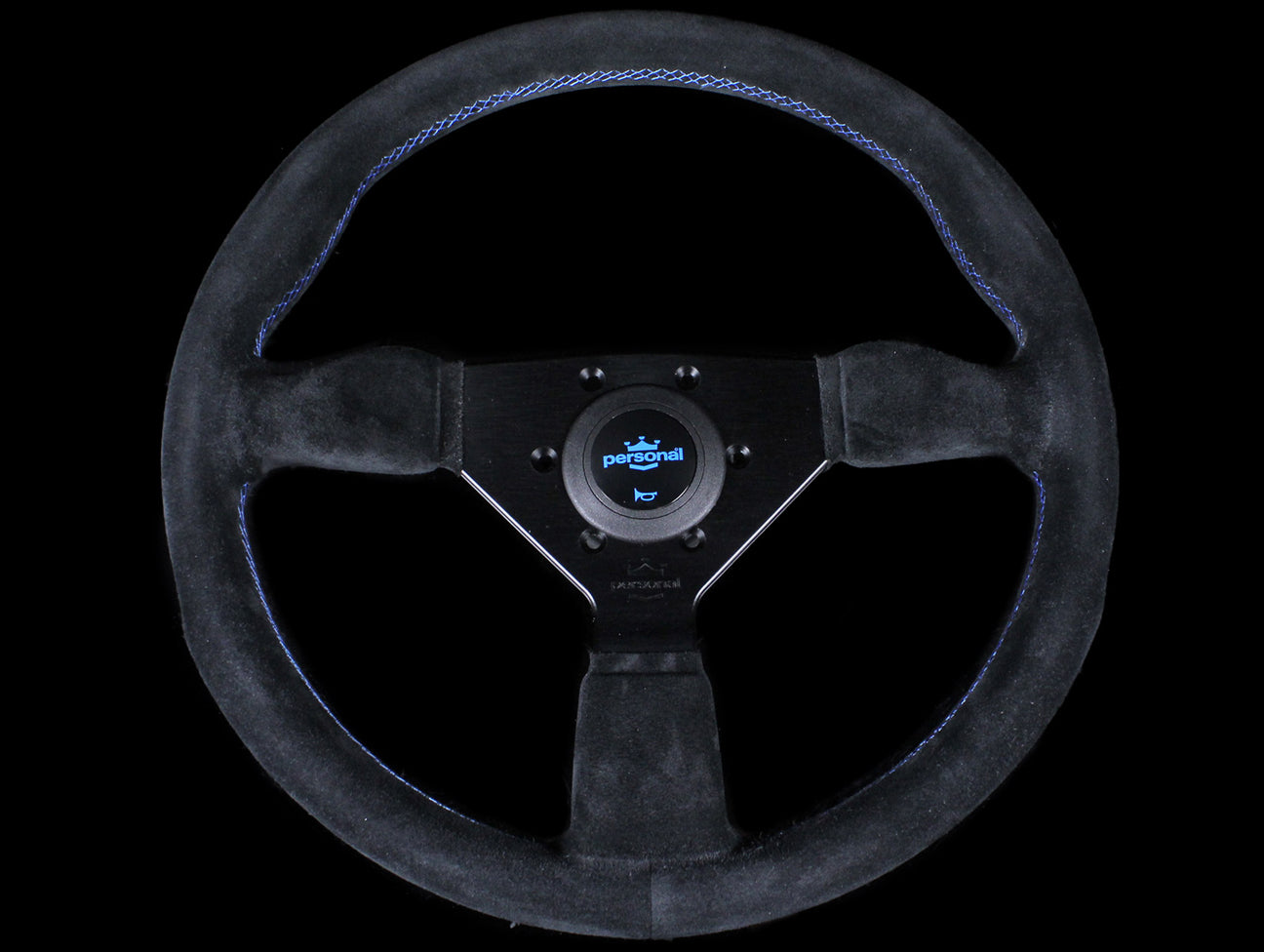 Personal Neo Grinta 330mm Steering Wheel - Black Suede / Blue Stitch