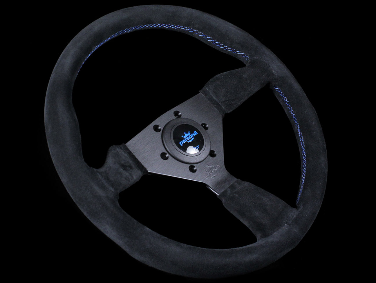 Personal Neo Grinta 330mm Steering Wheel - Black Suede / Blue Stitch