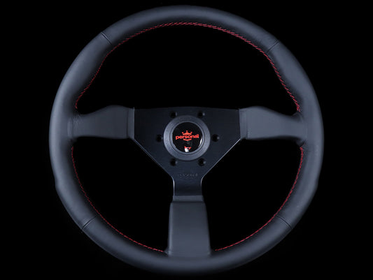 Personal Neo Grinta 350mm Steering Wheel - Black Leather / Red Stitch
