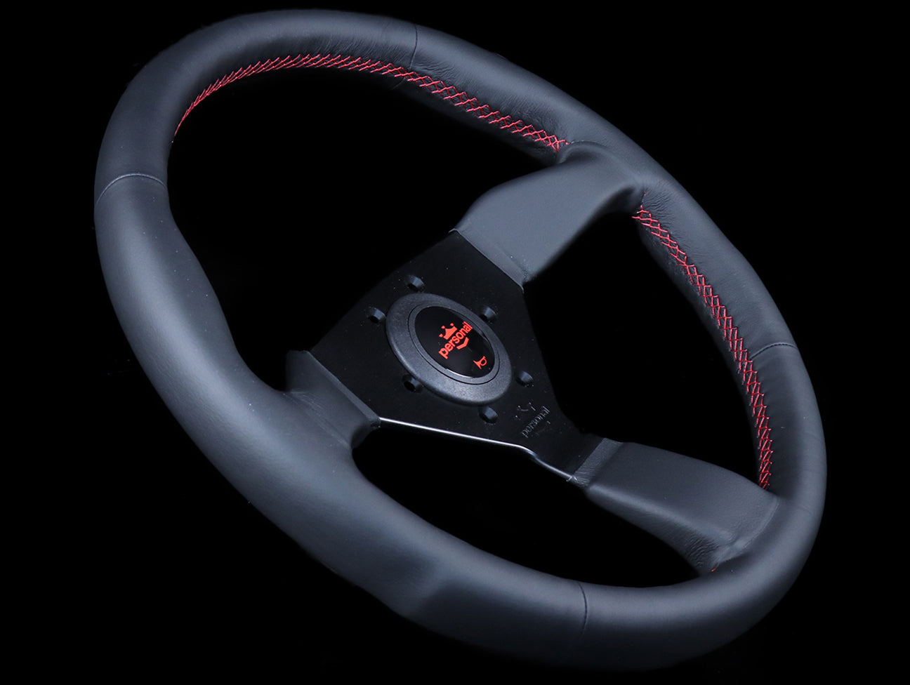 Personal Neo Grinta 350mm Steering Wheel - Black Leather / Red Stitch