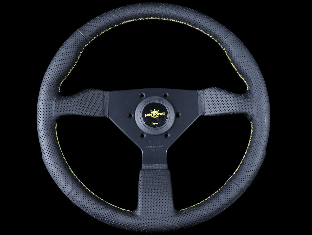 Personal Neo Grinta 350mm Steering Wheel - Black Perforated Leather /  Yellow Stitch