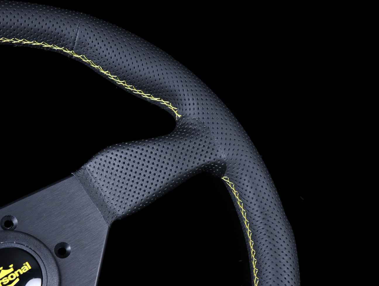 Personal Neo Grinta 350mm Steering Wheel - Black Perforated Leather / Yellow Stitch
