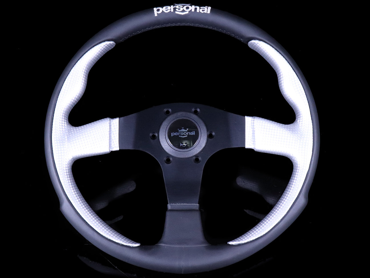 Personal Pole Position 350mm Steering Wheel - Black & Inox Silver Leather