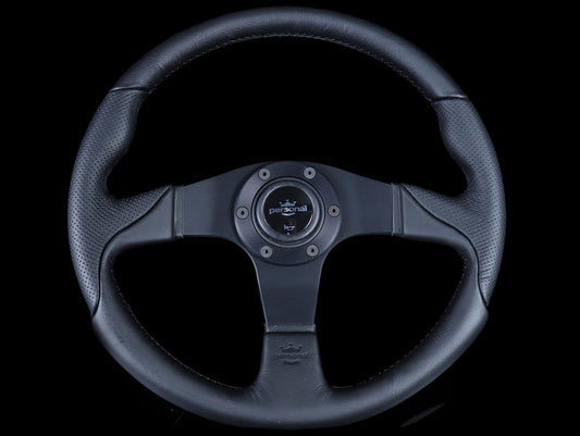 Personal Thunder 350mm Steering Wheel - Black Leather / Silver Horn Button