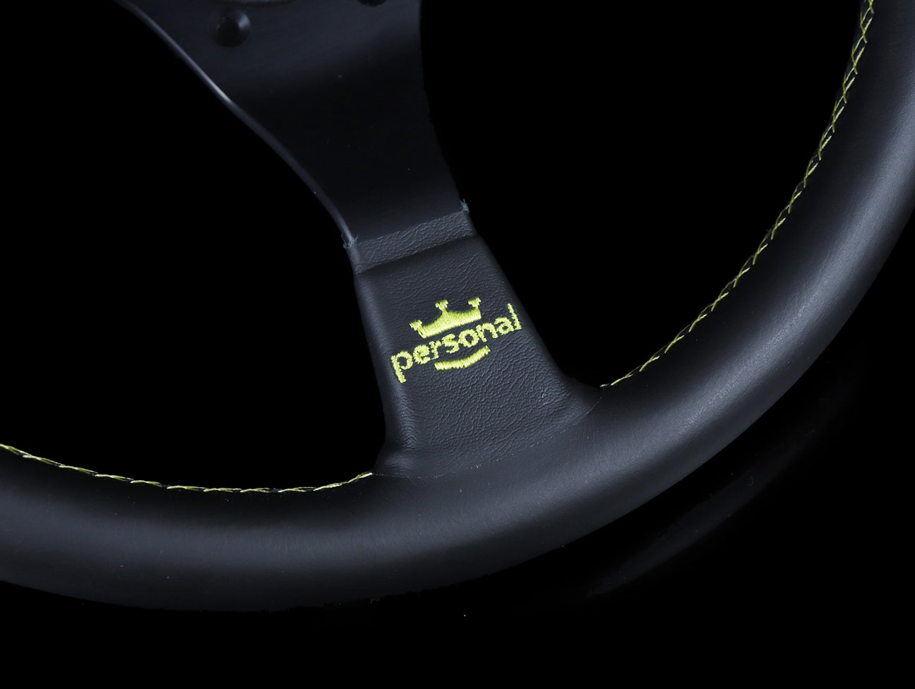 Personal Trophy 350mm Steering Wheel - Black Leather / Yellow Stitch