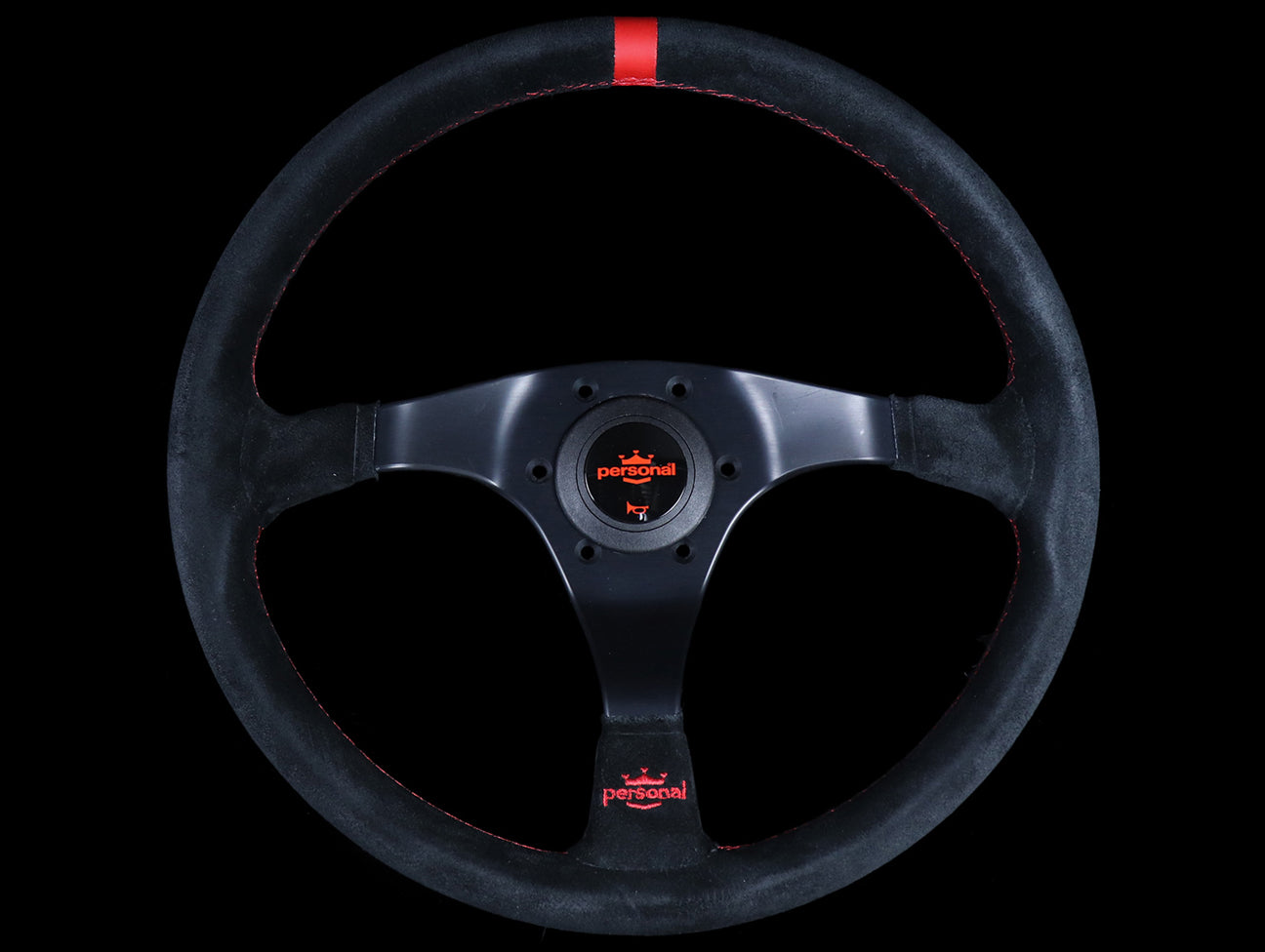 Personal Trophy 350mm Steering Wheel - Black Suede / Red Stitch