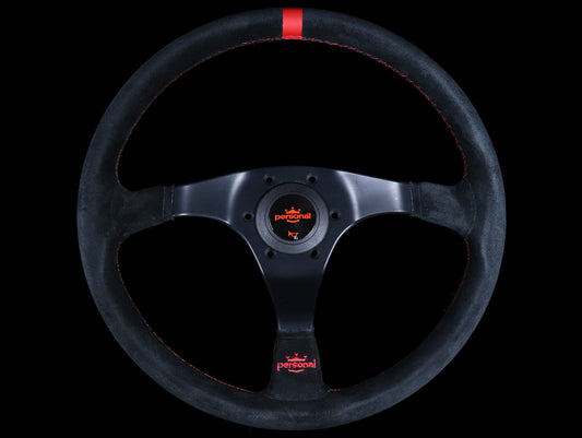 Personal Trophy 350mm Steering Wheel - Black Suede / Red Stitch