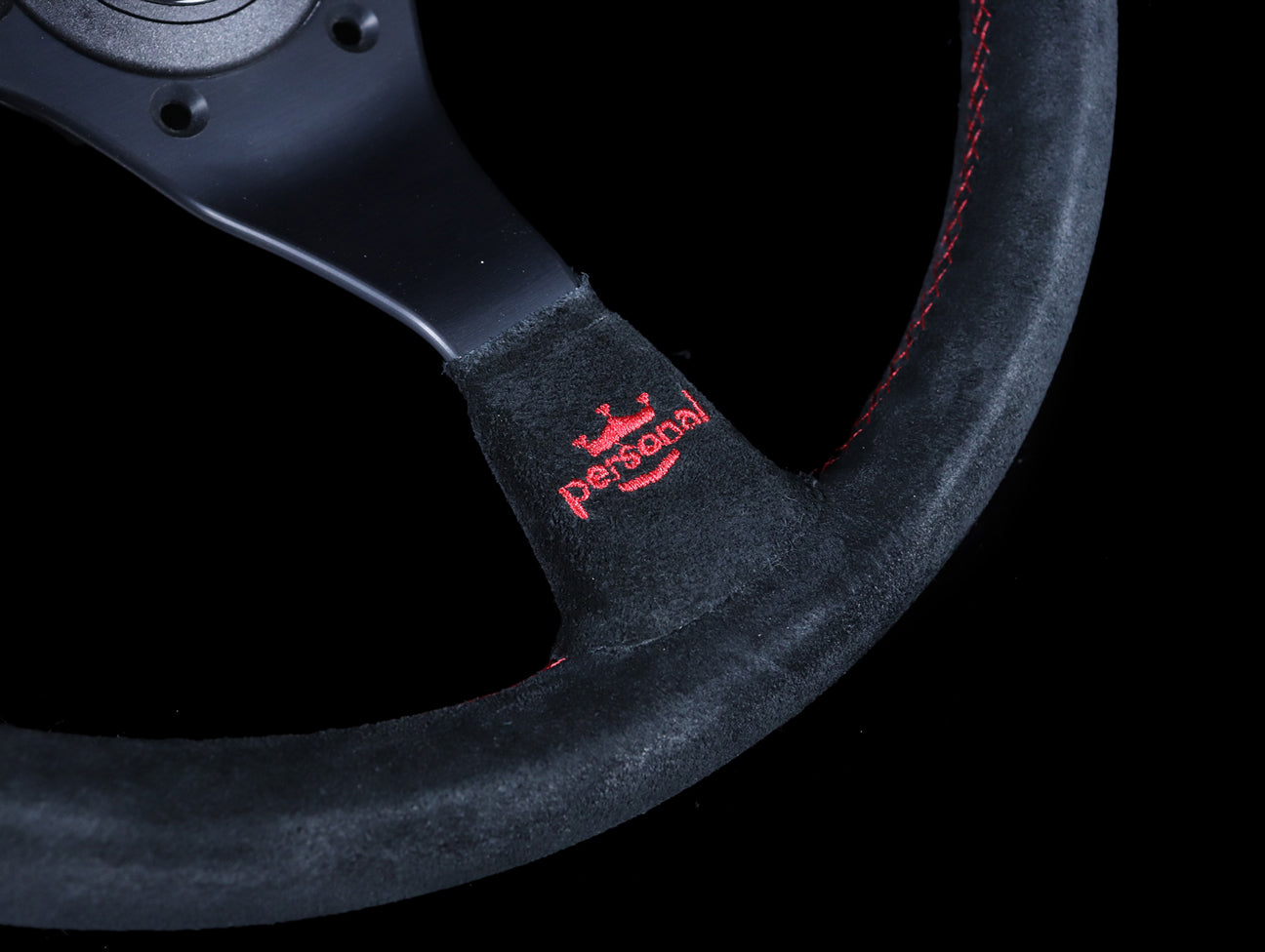Personal Trophy 350mm Steering Wheel - Black Suede / Red Stitch