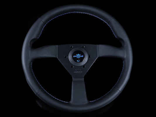 Personal Neo Eagle 340mm Steering Wheel - Black Leather / Blue Stitch