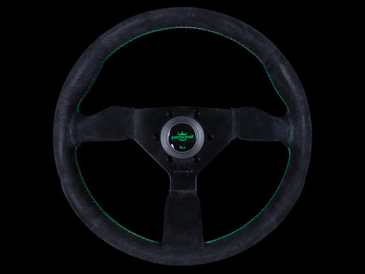 Personal Neo Grinta 350mm Steering Wheel - Black Suede / Green Stitch