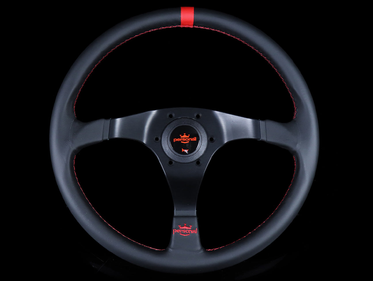 Personal Trophy 350mm Steering Wheel - Black Leather / Red Stitch
