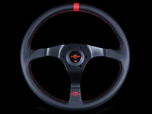 Personal Trophy 350mm Steering Wheel - Black Leather / Red Stitch