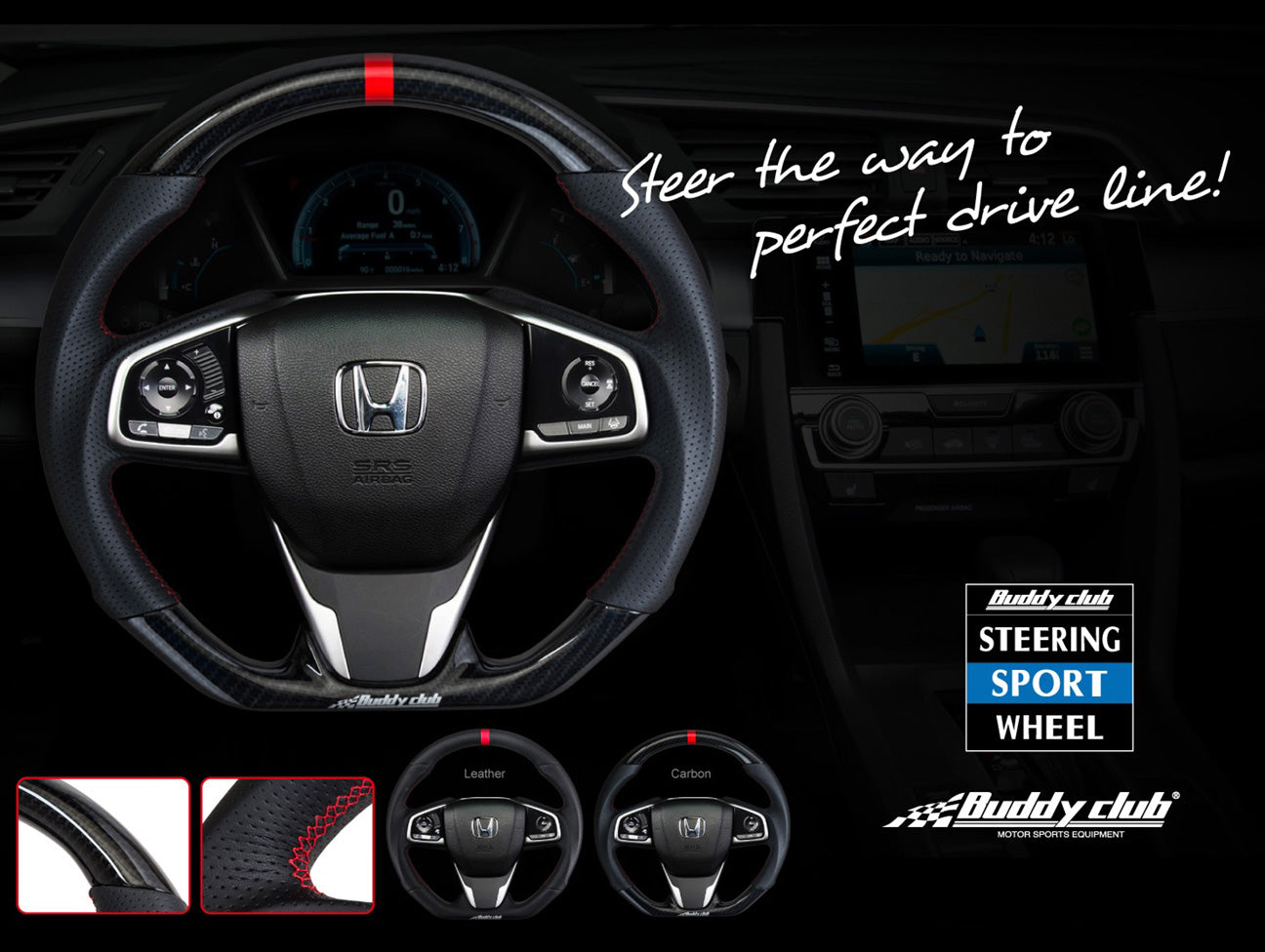 Buddy Club Racing Spec Carbon Steering Wheel - 16-21 Civic / 17-21 Civic Type-R FK8