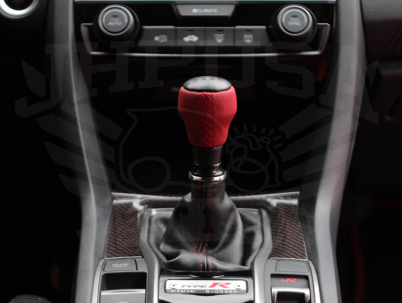 Honda Red Leather Black Alumite Shift Knob (6-speed) - 2017+ Civic Type-R (FK8)