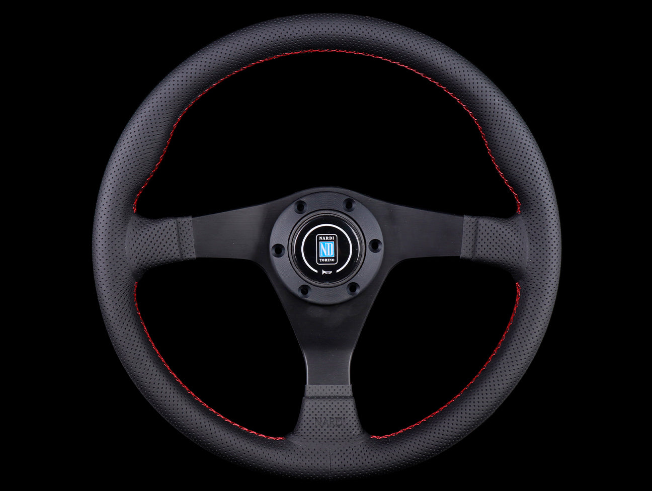 Nardi Gara 350mm Steering Wheel - Black Perforated Leather / Red Stitching