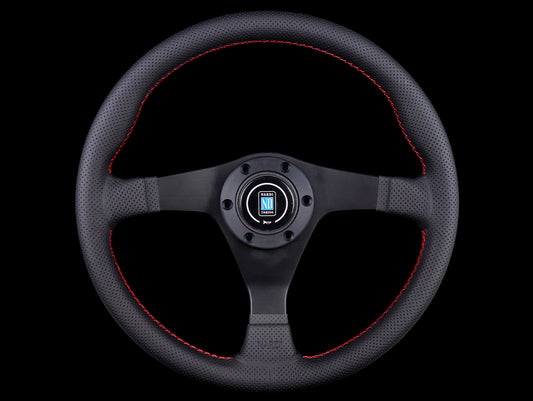 Nardi Gara 350mm Steering Wheel - Black Perforated Leather / Red Stitching