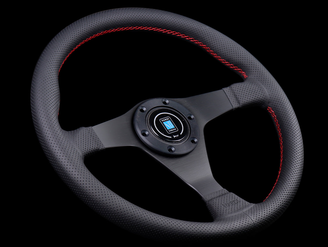 Nardi Gara 350mm Steering Wheel - Black Perforated Leather / Red Stitching