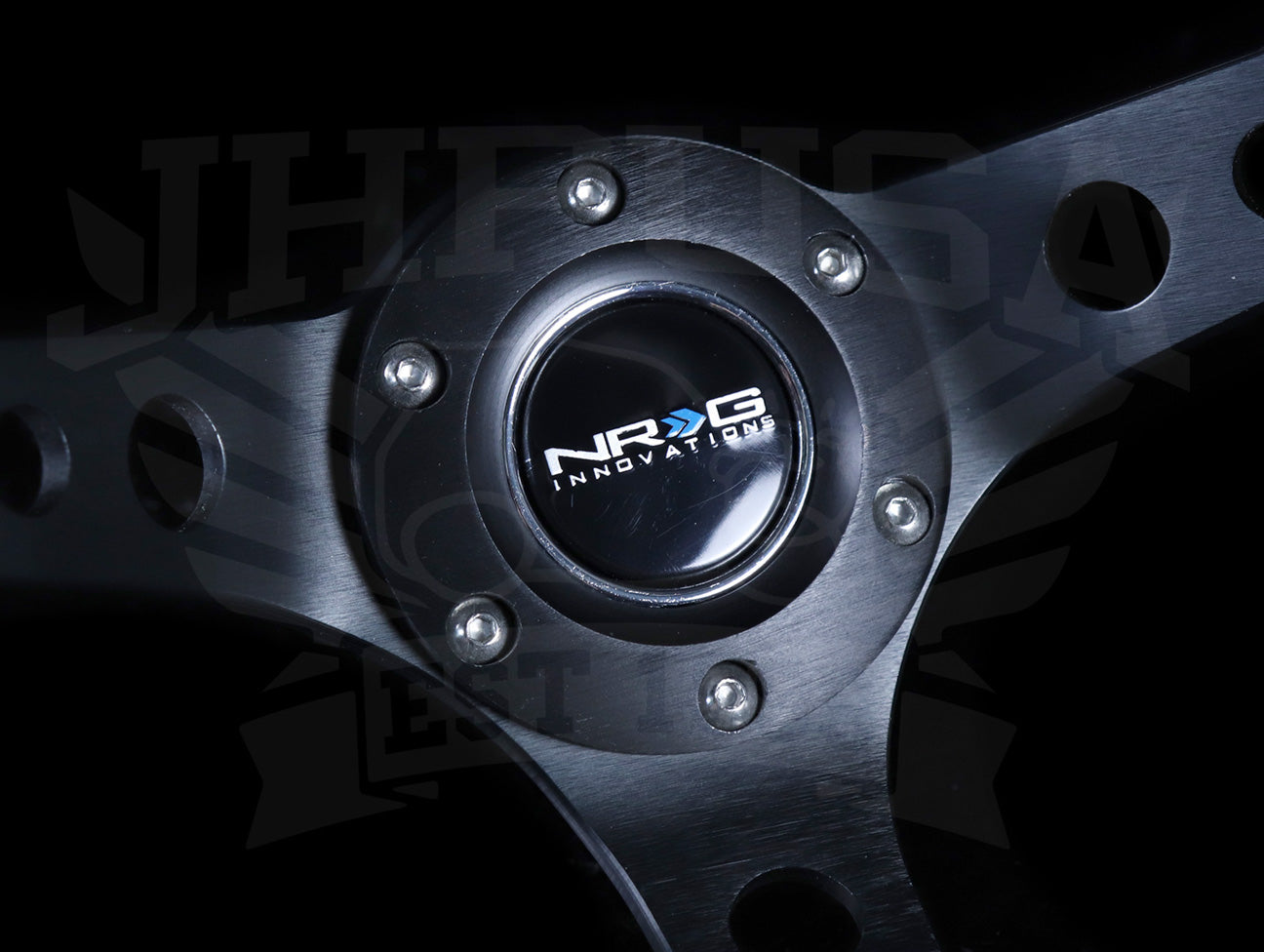 NRG Deep Dish Sport Steering Wheel - 350mm Black Leather / Black Stitch
