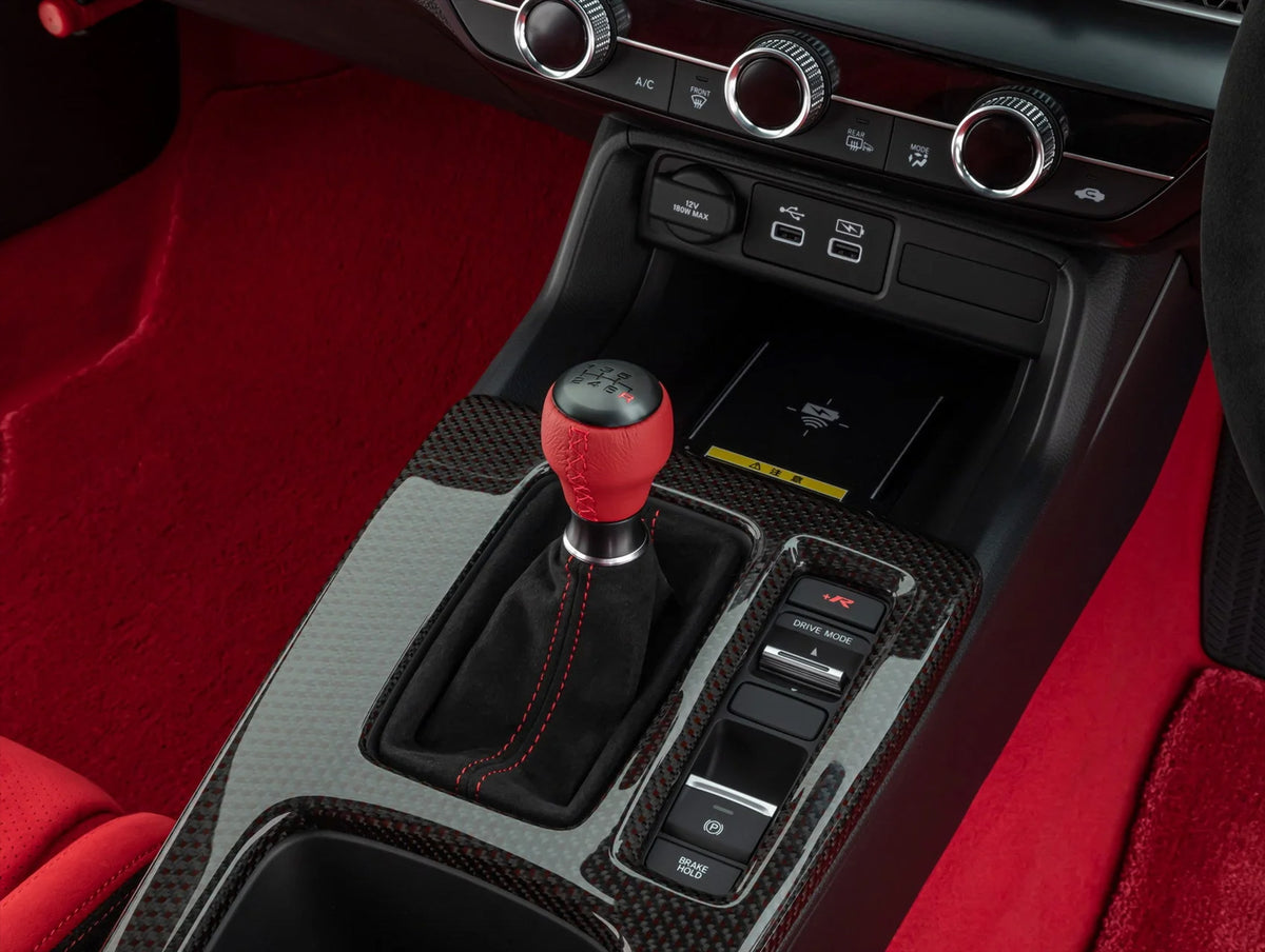 Type R Shifter Knob Honda Red Leather Black Alumite Shift Knob (6-speed) - 2023+ Civic Type ...