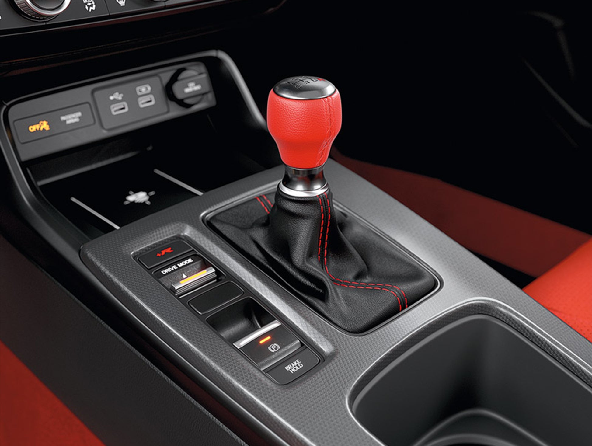 Honda Red Leather Black Alumite Shift Knob (6-speed) - 2023+ Civic Type-R  (FL5) _ JHPUSA