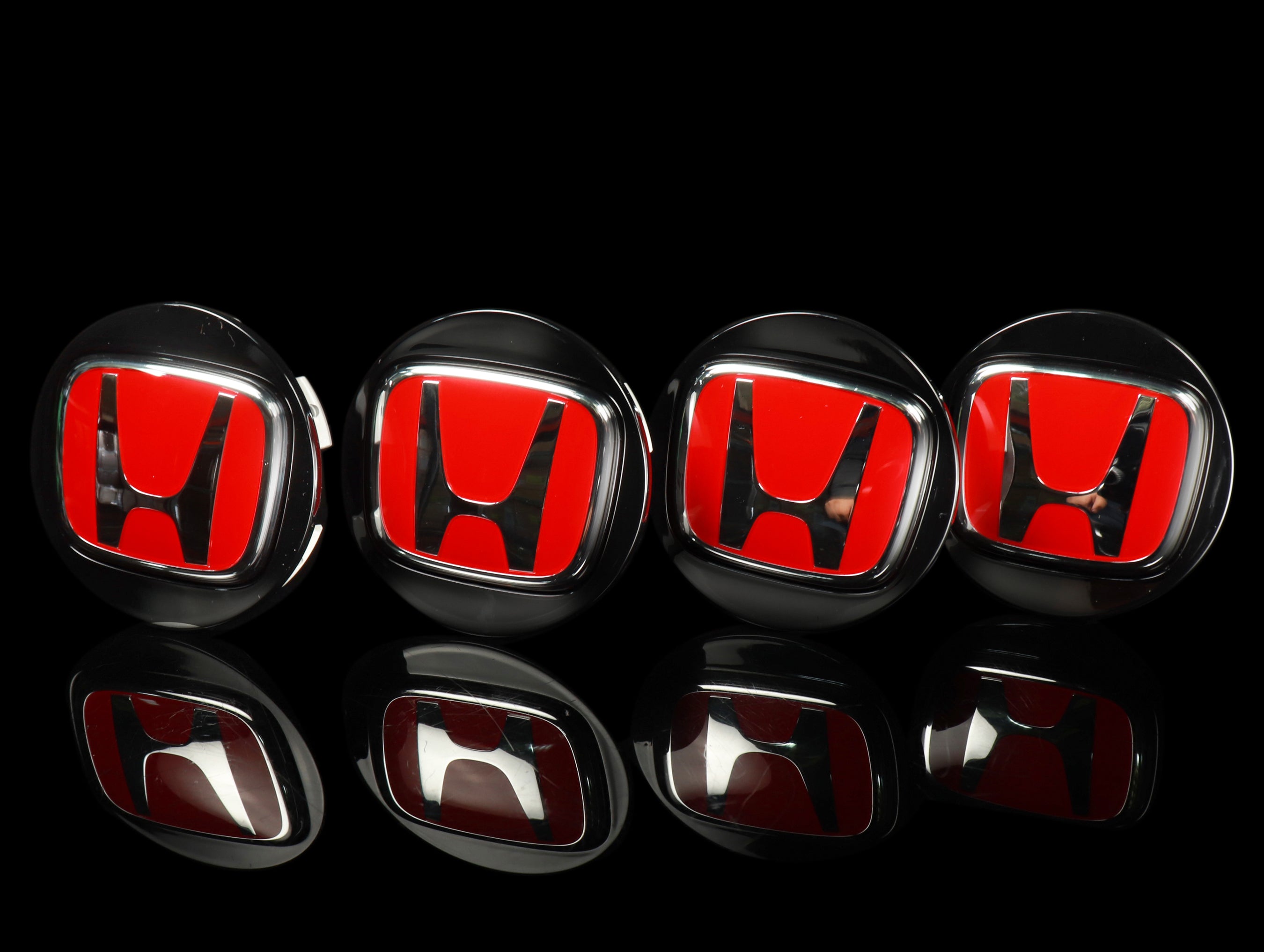 Set Of 4 Red H Center Caps For Honda Civic - 69mm Wheel Hub Covers With Machined Finish