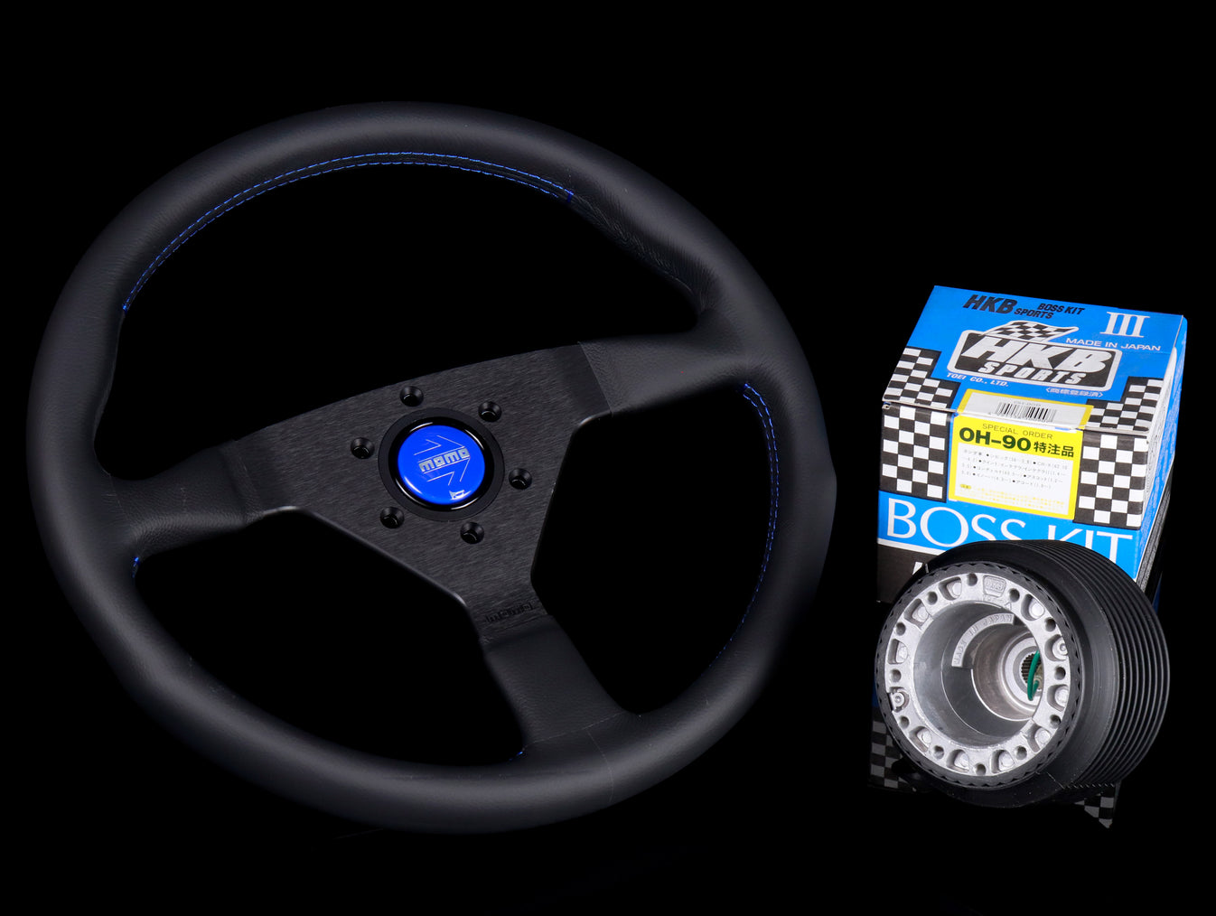 Momo Monte Carlo Blue Stitch Steering Wheel & HKB Honda Hub JHPUSA