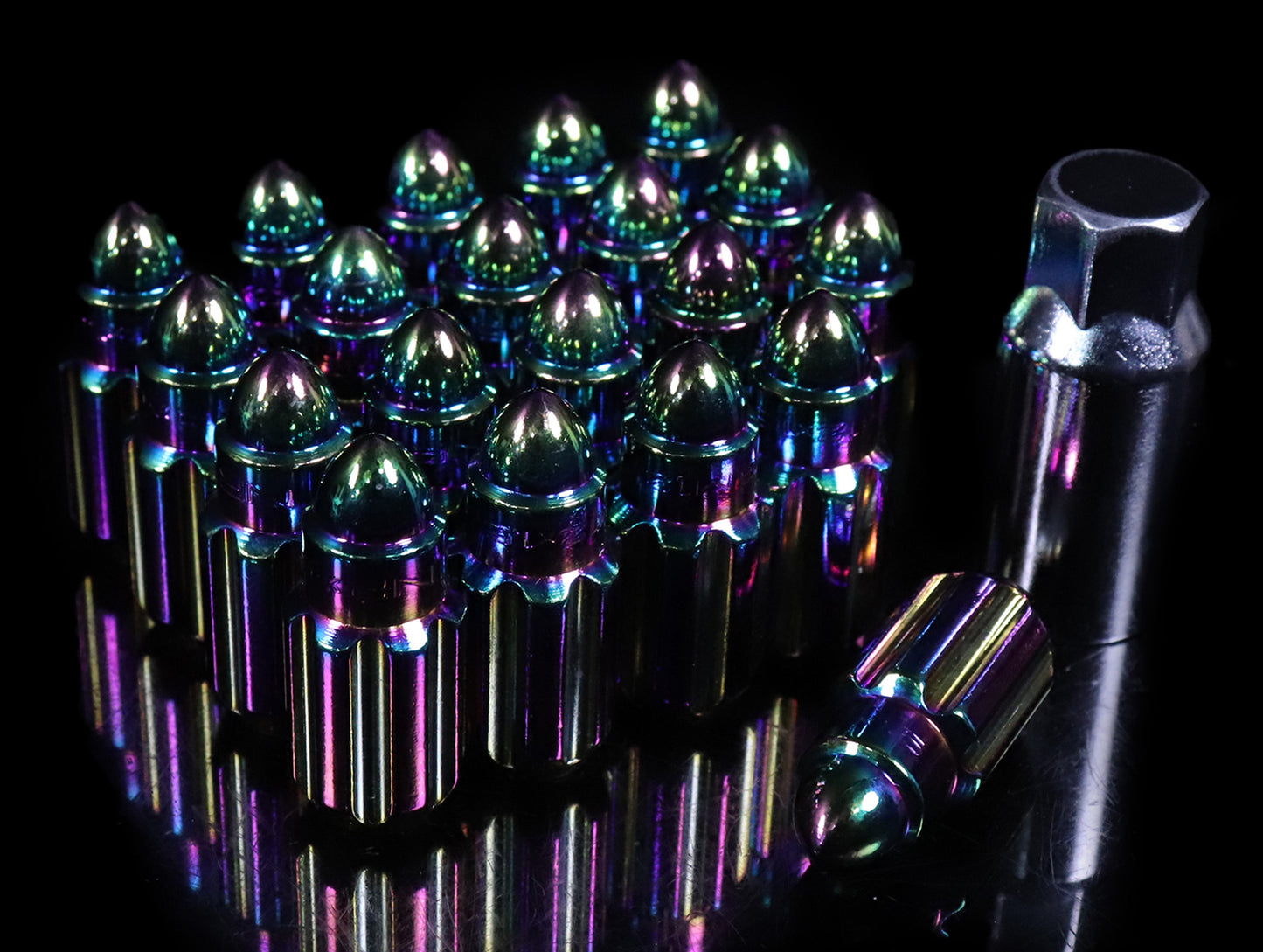 NRG 500 Series Bullet Closed End Steel Lug Nuts w/Key - Neo Chrome M12x1.50