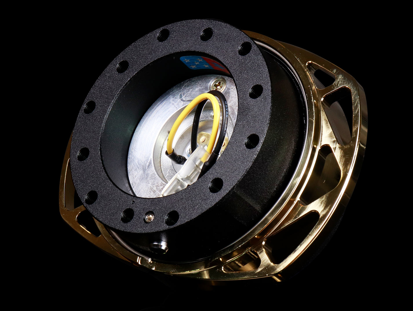 NRG Race Handle Black/Chrome Gold Ring Steering Wheel Quick Release