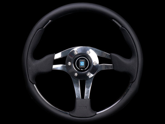 Nardi ND4 Metal 350mm Black Leather Wheel w/Polished Spokes