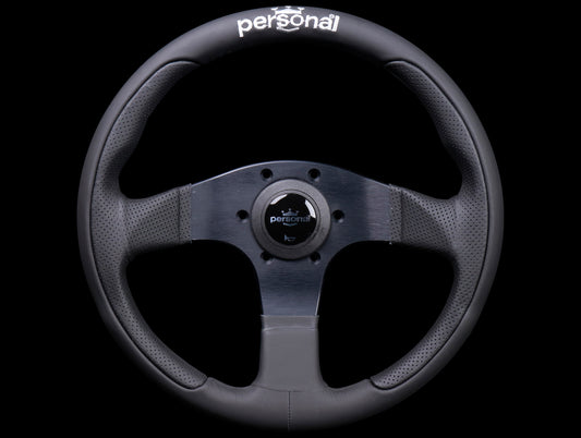 Personal Pole Position 330mm Steering Wheel - Black Perforated Leather w/ Black Stitch (Embroidered Logo)