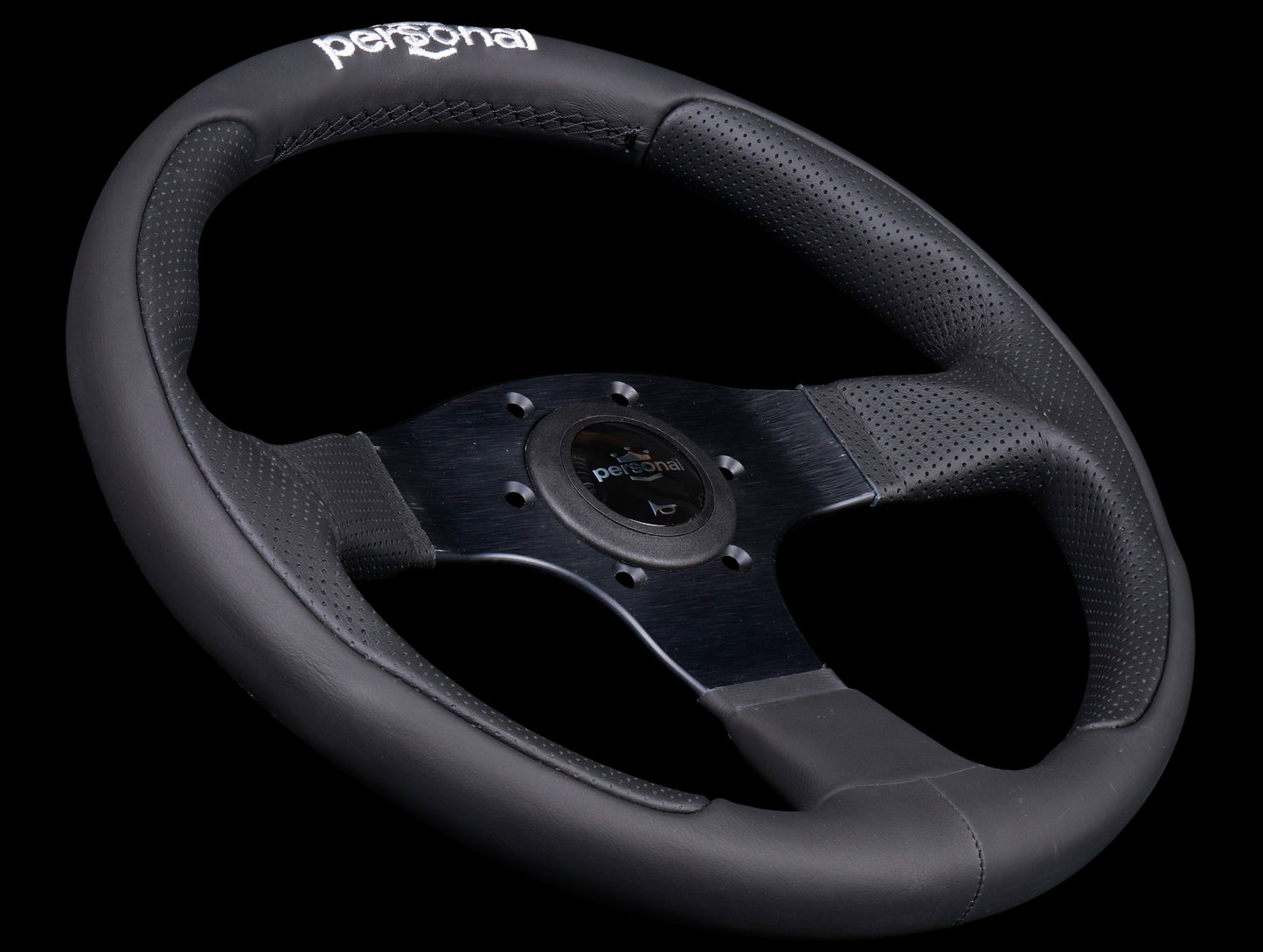 Personal Pole Position 330mm Steering Wheel - Black Perforated Leather w/ Black Stitch (Embroidered Logo)