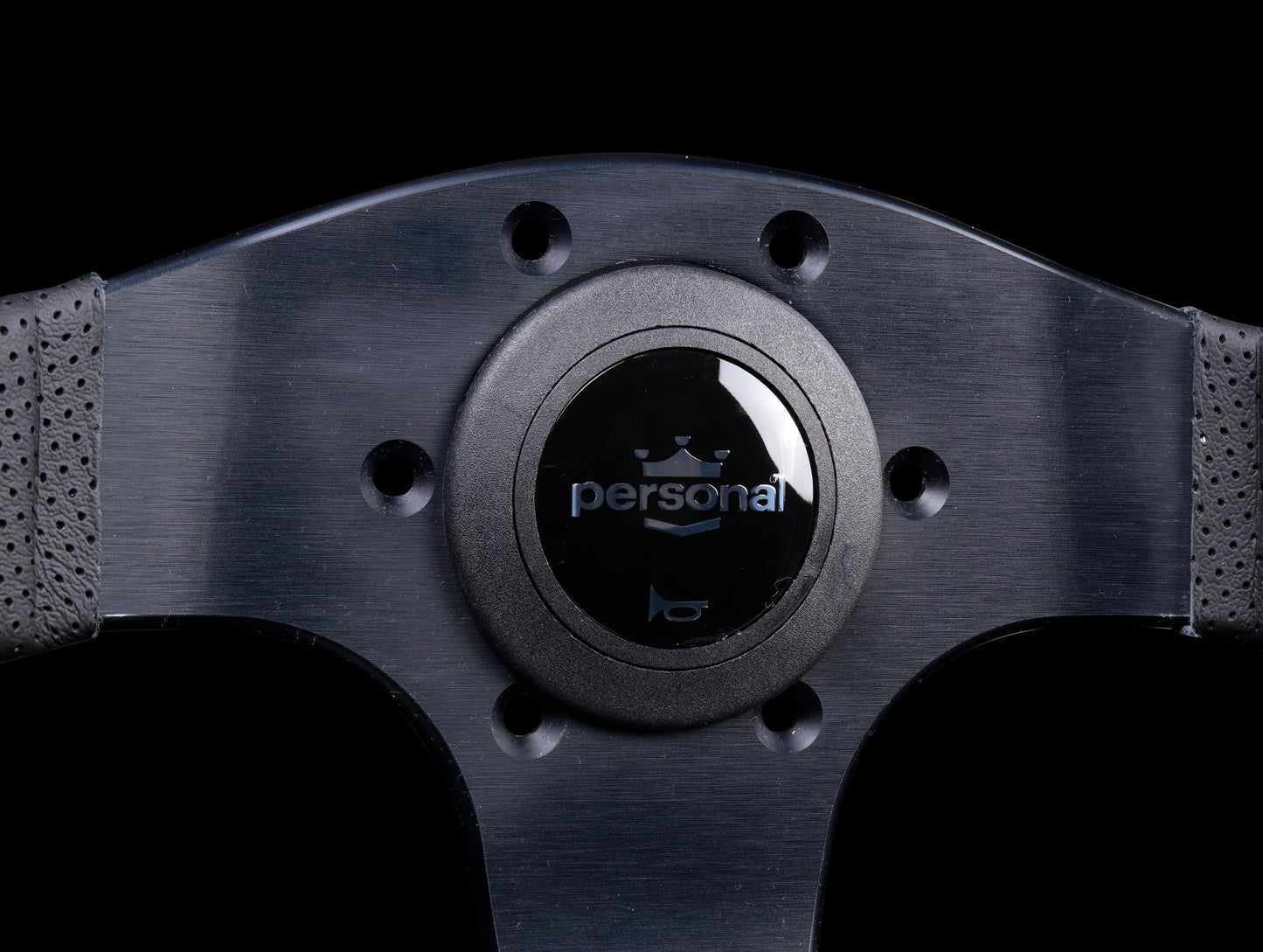 Personal Pole Position 330mm Steering Wheel - Black Perforated Leather w/ Black Stitch (Embroidered Logo)