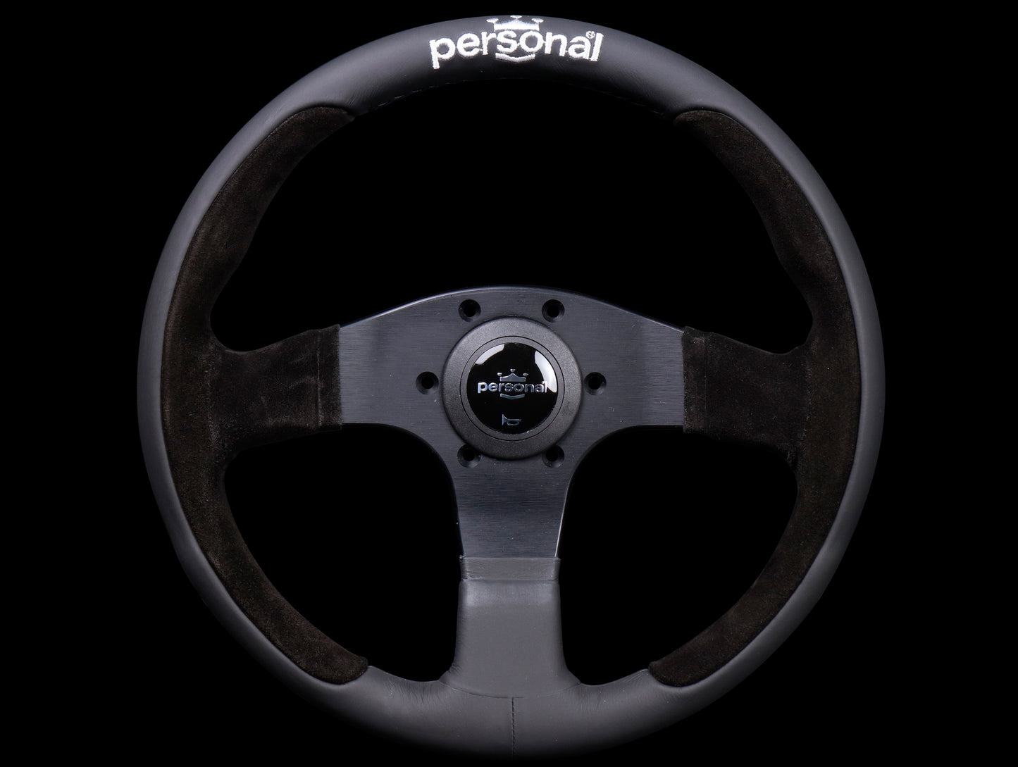 Personal Pole Position 330mm Steering Wheel - Black Leather / Black Suede w/ Black Stitch (Embroidered Logo)