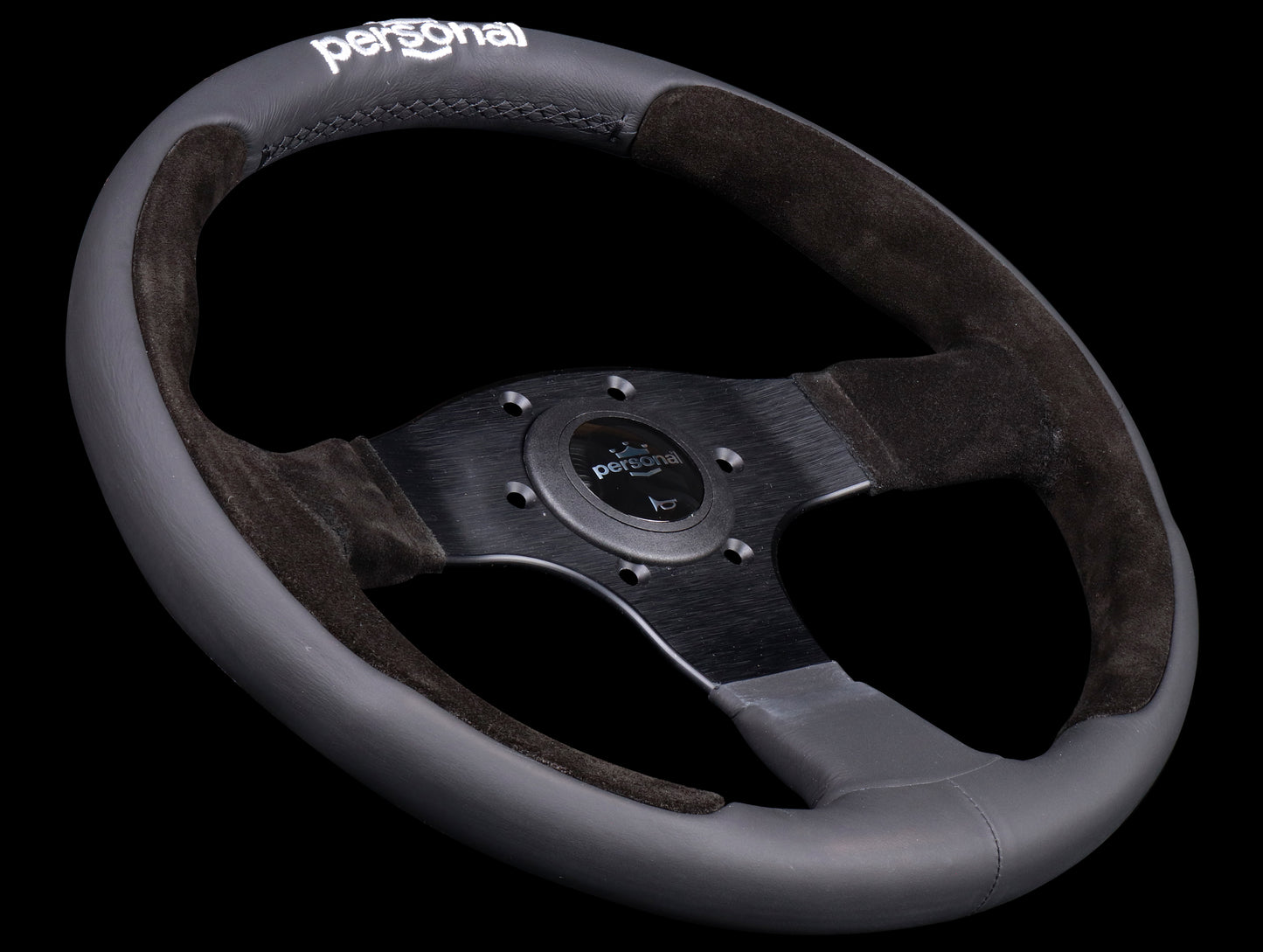 Personal Pole Position 330mm Steering Wheel - Black Leather / Black Suede w/ Black Stitch (Embroidered Logo)