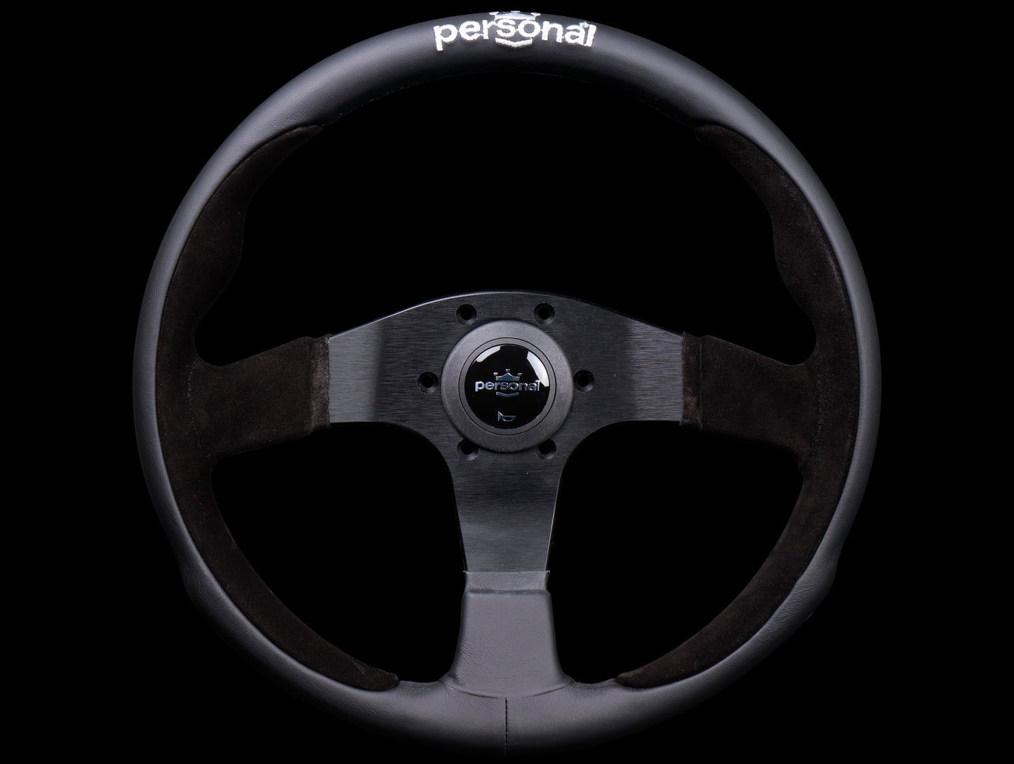 Personal Pole Position 350mm Steering Wheel - Black Leather & Suede / Silver Horn Button