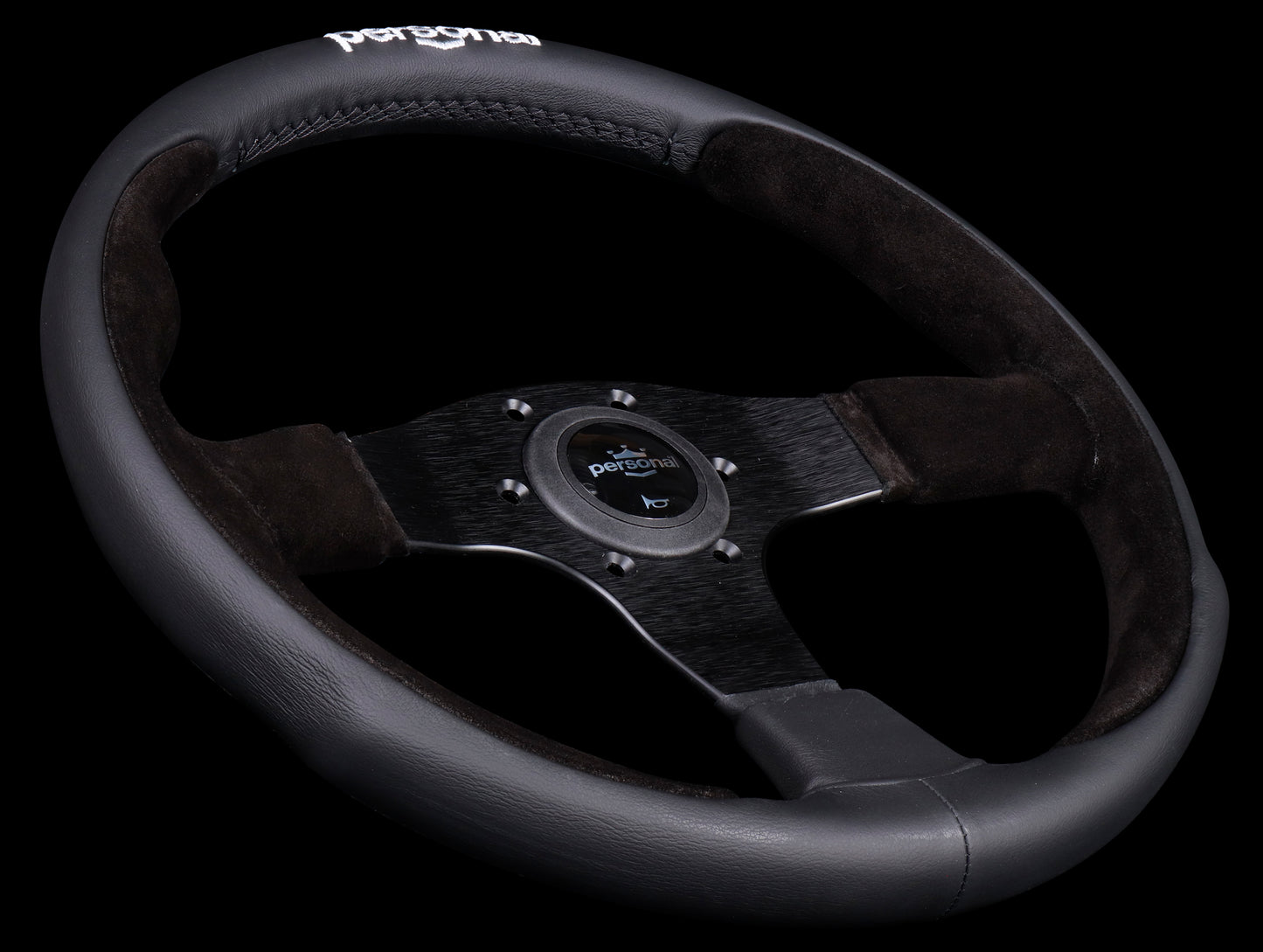 Personal Pole Position 350mm Steering Wheel - Black Leather & Suede / Silver Horn Button