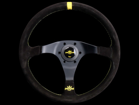 Personal Trophy 350mm Steering Wheel - Black Suede / Yellow Stitch