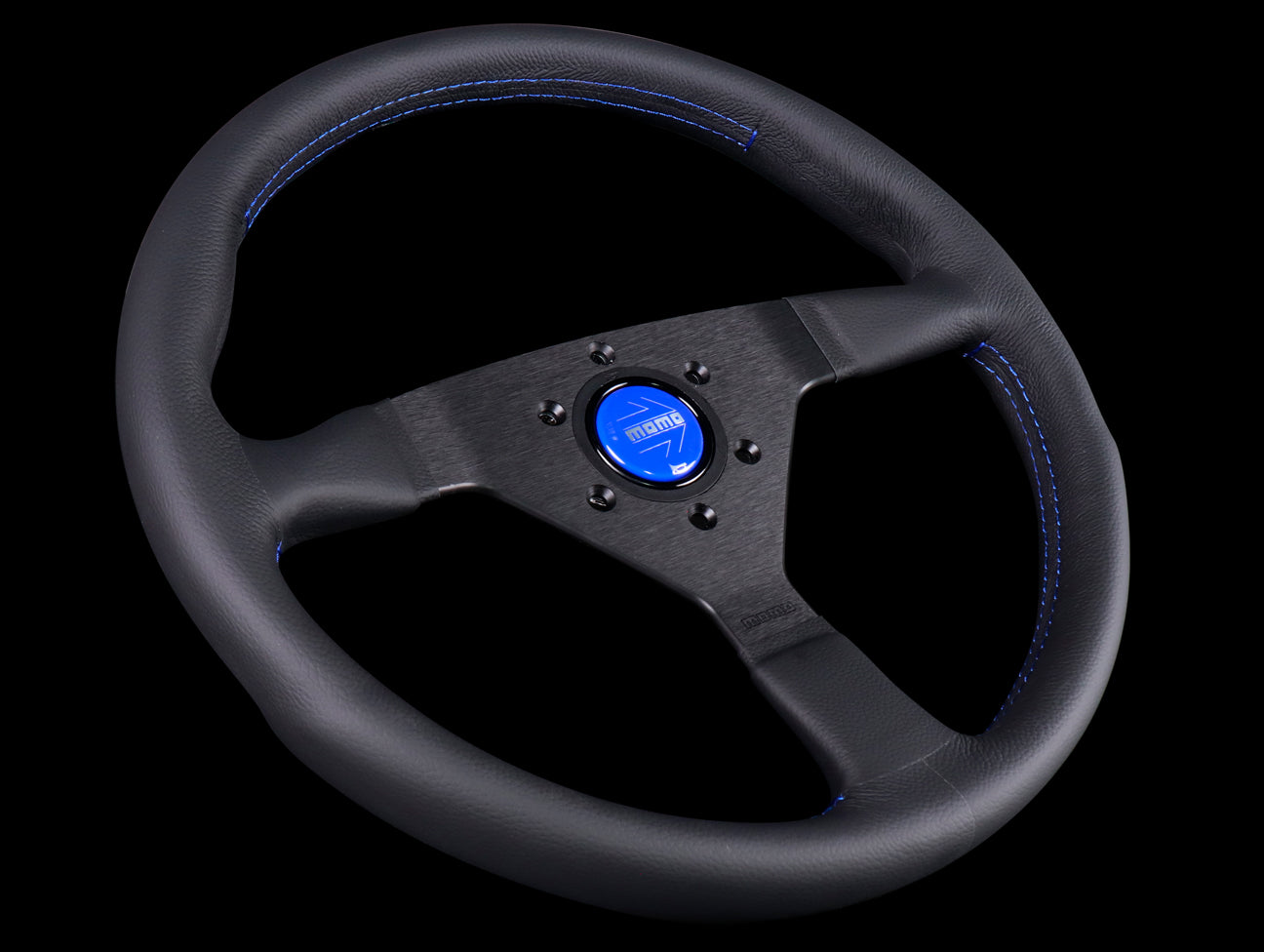 Momo Monte Carlo Steering Wheel - Black Leather w/ Blue Stitch