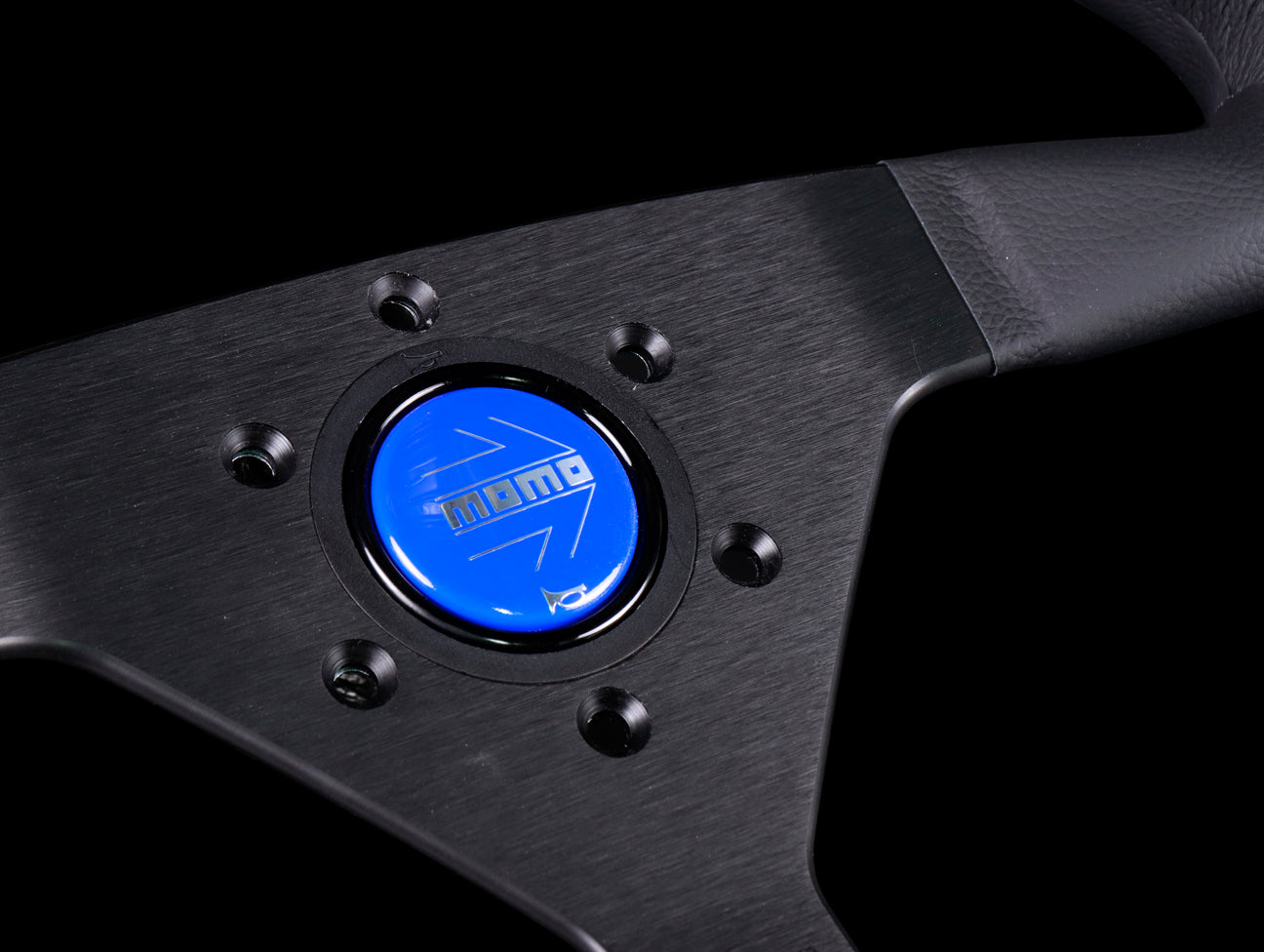 Momo Monte Carlo Steering Wheel - Black Leather w/ Blue Stitch