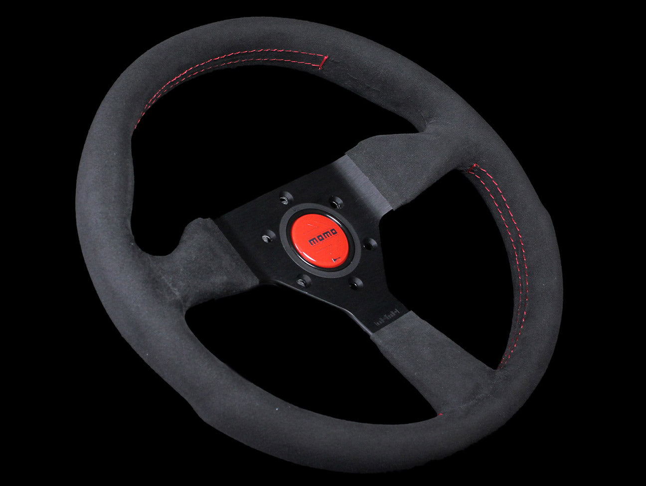 Momo Monte Carlo Steering Wheel - 320mm Black Alcantara Suede w/ Red Stitching