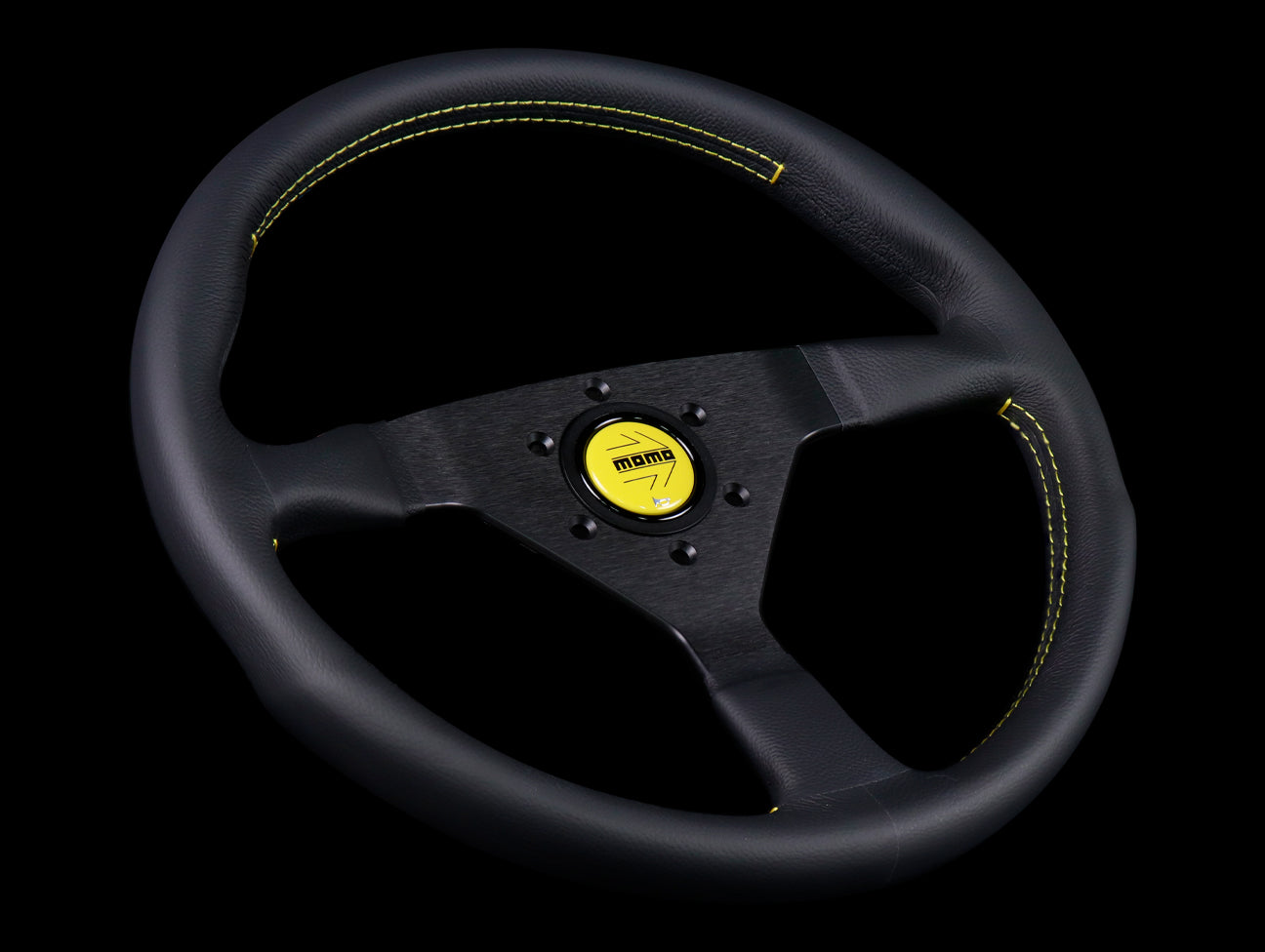 Momo Monte Carlo Steering Wheel - Leather w/ Yellow Stitch