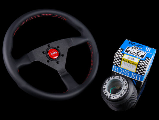 Momo Monte Carlo Red Stitch Steering Wheel & HKB Honda Hub