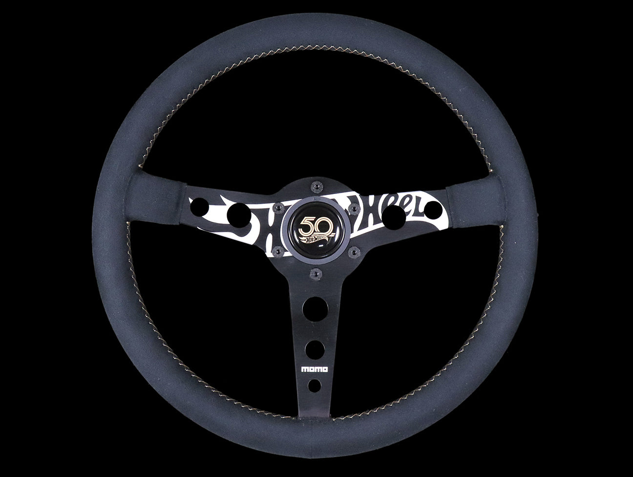Momo X Hot Wheels Limted Edition Steering Wheel - 350mm Black Alcantara Suede w/ Gold Stitching