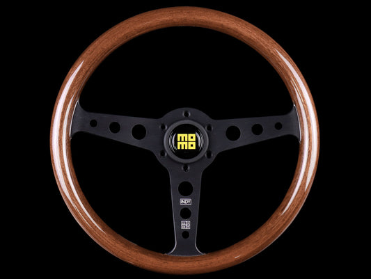 Momo Indy Mahogany Wood 350mm Steering Wheel - Black Spoke