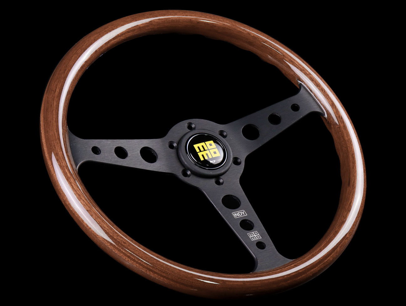 Momo Indy Mahogany Wood 350mm Steering Wheel - Black Spoke - JHPUSA