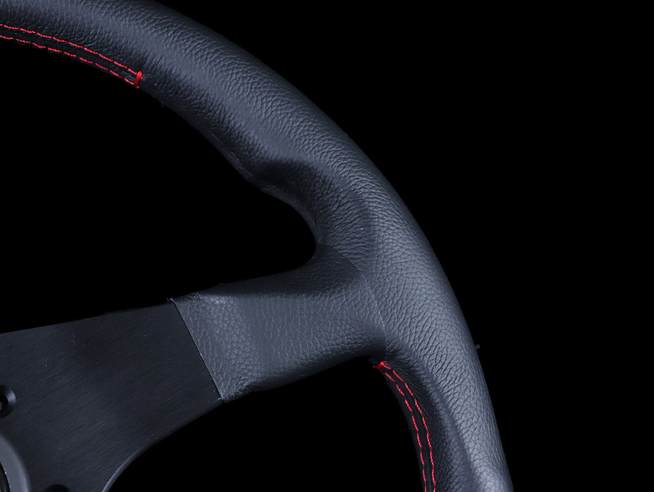 Mugen 350mm Racing 3 Steering Wheel - Black Leather / Red Stitch